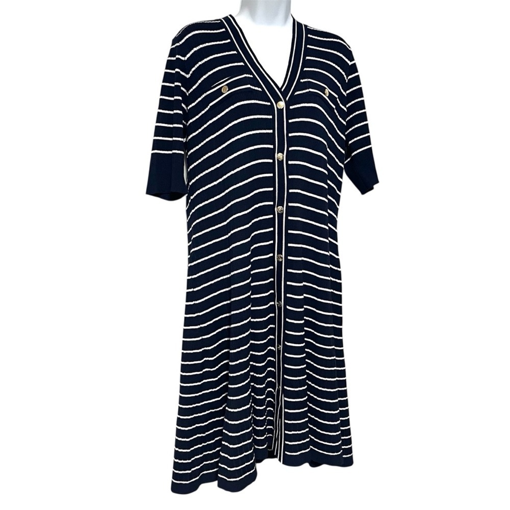 Draper James Striped Gold Button-Front Knit Dress Size XL Nautical Coastal